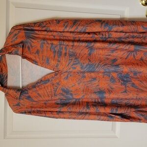 Orange & blue vneck tunic top tropical print Size 3X  content 95 poly, 5 spandex